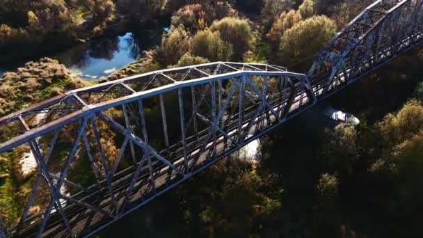 Старий Залізничний Міст Через Річку Політ Безпілотника Над Мостом Старої — стокове відео