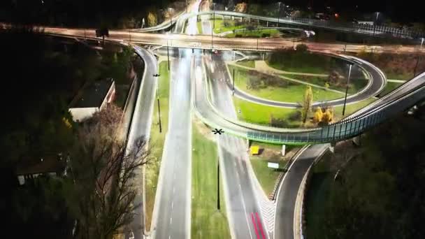 Hyperlapse Nebo Dronelapse Aerial View Highway Road Junctions Crossroad Warsaw — Stock video