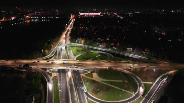Salgın Sonrası Varşova Avrupa Daki Otobanı Kavşağı Gösteren Hava Gece — Stok video