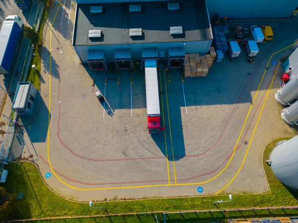 Luchtfoto Van Goederenmagazijn Logistiek Centrum Industriële Stedelijke Zone Van Bovenaf — Stockfoto