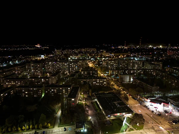 华沙上空的夜景 市中心 无人驾驶飞机的照片 波兰华沙 — 图库照片