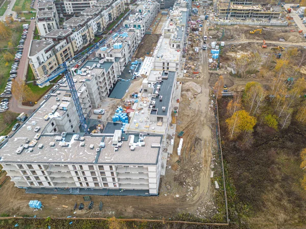 Aerial Flight New Constructions Development Site High Tower Cranes Building — Stockfoto