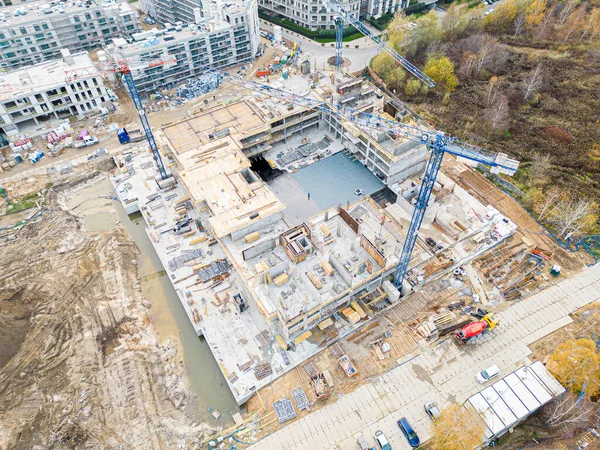 Luftaufnahme Der Baustelle Mit Kran Und Gebäude Blick Von Oben — Stockfoto