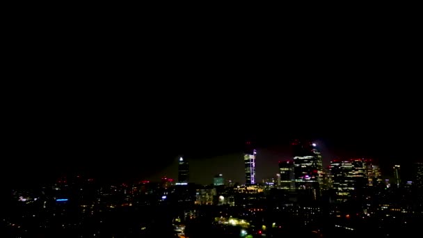 Аэросъемка Мегаполиса Варшавы Ночное Время Спектакльный Вид Воздуха Высотные Городские — стоковое видео