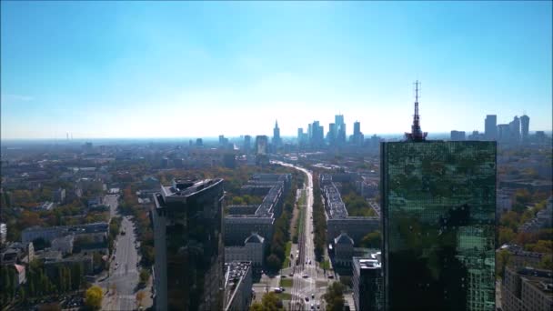 Ustanowienie Panoramicznego Widoku Centrum Warszawy Polska Europa Miejska Linia Lotnicza — Wideo stockowe