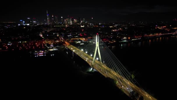 Zdjęcie Panoramiczne Panoramy Warszawy Most Wiszący Świętokrzyskiego Nad Wisłą Drapacze — Wideo stockowe