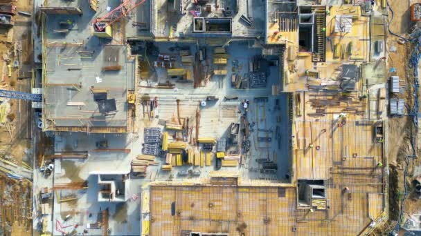 Aerial Flight New Constructions Development Site High Tower Cranes Building — Vídeo de Stock