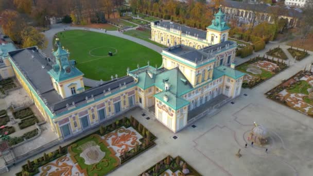 Vista Aérea Del Palacio Real Varsovia Polonia Palacio Wilanow Drones — Vídeos de Stock
