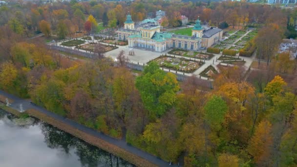 Vista Aérea Del Palacio Real Varsovia Polonia Palacio Wilanow Drones — Vídeo de stock