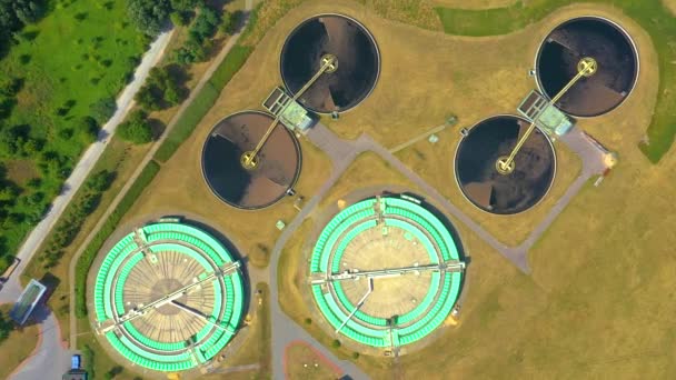 Aerial View Modern Water Cleaning Facility Urban Wastewater Treatment Plant — Stock video