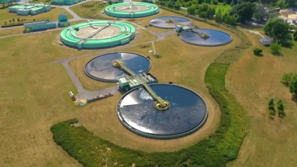 Aerial View Modern Water Cleaning Facility Urban Wastewater Treatment Plant — 图库视频影像