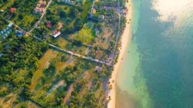 4K Aerial Top View of Nathon Beach, Koh Samui. Beach, sea and sand. Drone view of a beautiful white tropical sand beach on a summer day in Thailand. Top view empty and clean beach. Samui, Thailand