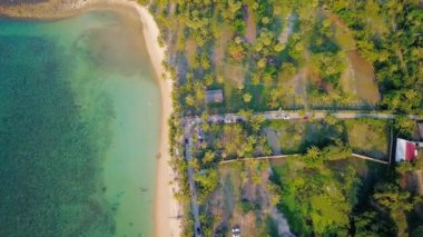 4K Aerial Top View of Nathon Beach, Koh Samui. Beach, sea and sand. Drone view of a beautiful white tropical sand beach on a summer day in Thailand. Top view empty and clean beach. Samui, Thailand
