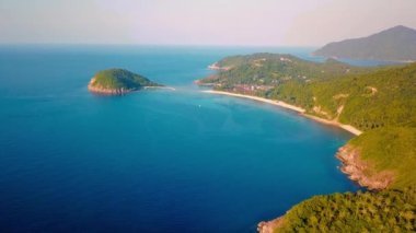 Koh Ma Push In of Mae Haad Beach Aerial Drone View Tropical Island Destination North Koh Phangan Island Gulf of Thailand