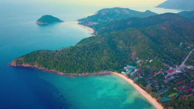 Koh Ma Push In of Mae Haad Beach Aerial Drone View Tropical Island Destination North Koh Phangan Island Gulf of Thailand