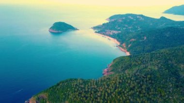 Koh Ma Push In of Mae Haad Beach Aerial Drone View Tropical Island Destination North Koh Phangan Island Gulf of Thailand