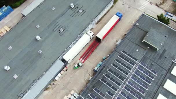 Trucks Semi Trailers Stand Parking Lot Logistics Park Loading Hub — Stock videók