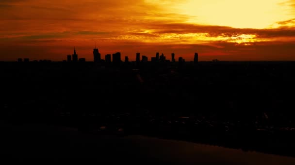 Beautiful Panoramic Aerial Drone Skyline Sunset View Warsaw City Centre — Stock Video