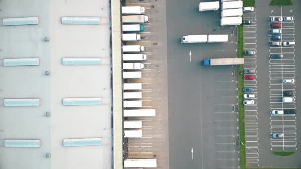 Warehouses Huge Logistics Center Highway View Large Number Cargo Trailers — Vídeo de Stock