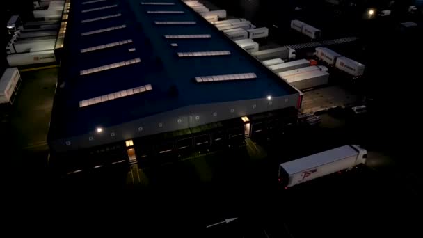 Flying Illuminated Lights Storage Place Distribution Center Storehouse Night International — Video
