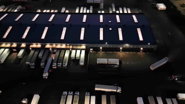 Flying Illuminated Lights Storage Place Distribution Center Storehouse Night International — Video