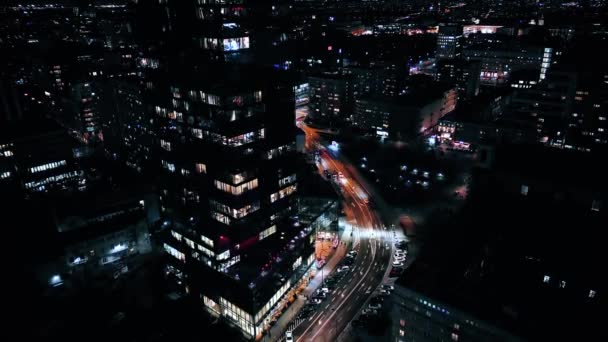Aerial View Office Windows Modern Skyscraper City Center Night Close — Stock video