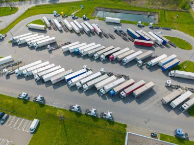 Modern European logistics warehouse for worldwide delivery of goods, warehouse, aerial view