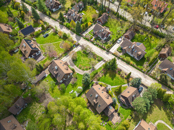 Aerial photo of village of Houses Residential Drone Above View Summer Blue Sky Estate Agent
