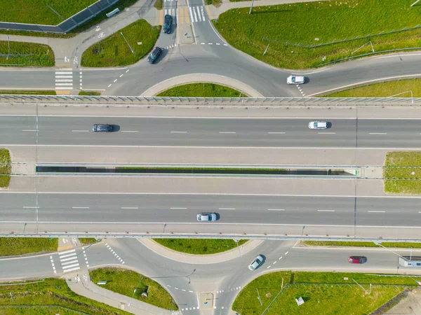Oberhalb Des Verkehrsknotenpunktes Straße Luftaufnahme Mit Bewegung Des Autos Transportindustrie — Stockfoto