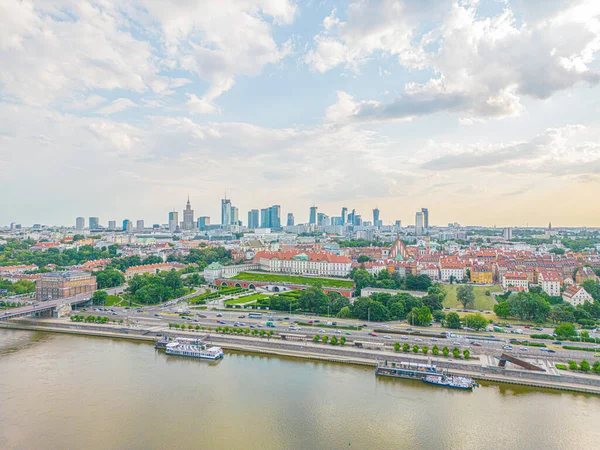 Flygfoto Warszawa Polen Över Floden Vistual Och Centrum Ett Avstånd — Stockfoto