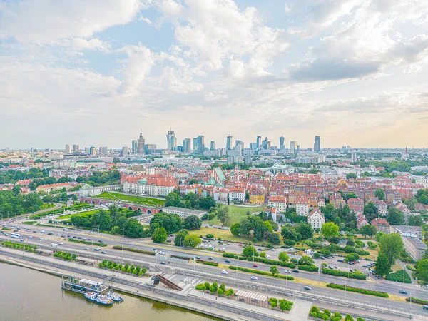 Panorama Aereo Varsavia Polonia Sul Fiume Vistual Centro Della Città — Foto Stock