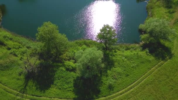 Вид Сверху Полет Над Небольшим Озером Идеально Круглой Формы Двигаясь — стоковое видео