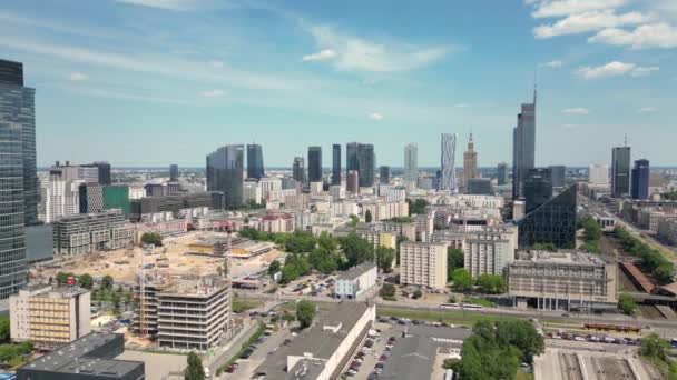 Panorama Lotnicza Warszawy Polski Nad Wisłą Centrum Miasta Oddali Miejskie — Wideo stockowe