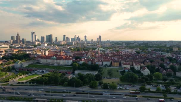 Letecké Panorama Varšavy Polsko Nad Vistual Řeky Centra Města Vzdálenosti — Stock video