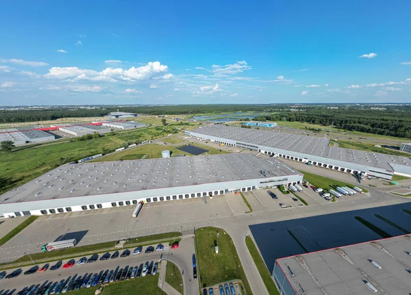 Aerial View Goods Warehouse Logistics Center Industrial City Zone Aerial — Stock Photo, Image