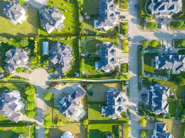 stock image Aerial of new construction luxury residential neighborhood street single family homes real estate