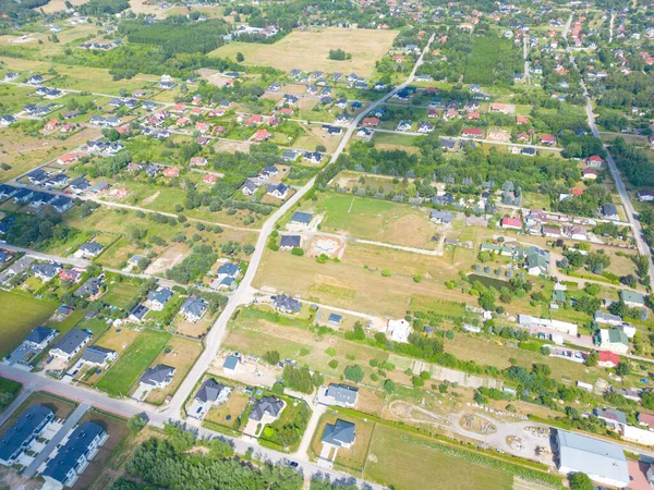 stock image Aerial photo of village of Houses Residential Drone Above View Summer Blue Sky Estate Agent