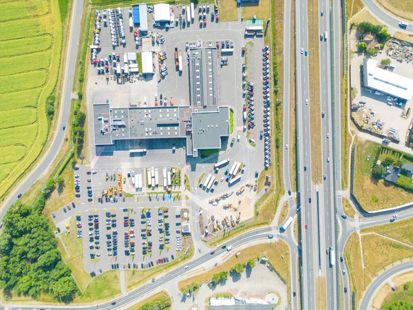 Légi Felvétel Áruraktárról Logisztikai Központ Ipari Város Zóna Felülről Logisztikai — Stock Fotó