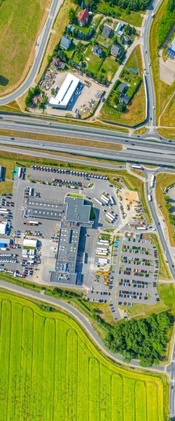 Vista Aérea Armazém Mercadorias Centro Logística Zona Industrial Cidade Cima — Fotografia de Stock