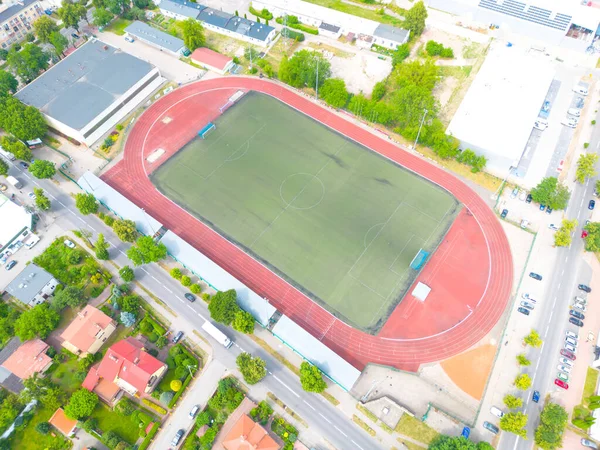 Futbol Şampiyonası Maçı Ile Tüm Stadyumun Havadan Çekim Çekimi Takımlar — Stok fotoğraf