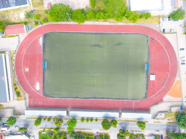 Établissement Aérien Tournage Stade Entier Avec Match Championnat Football Teams — Photo
