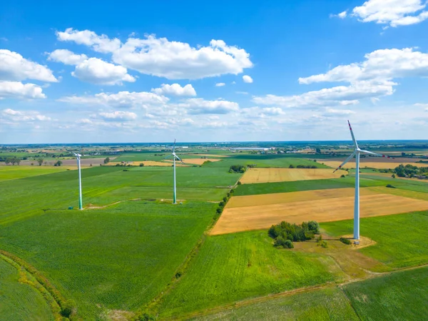 Vista Aérea Poderosa Fazenda Turbinas Eólicas Para Produção Energia Belo — Fotografia de Stock