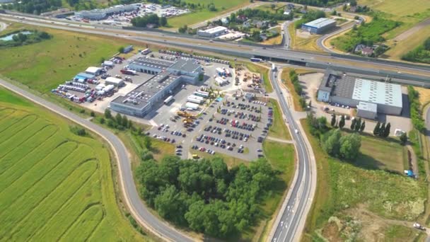 Vue Aérienne Entrepôt Marchandises Centre Logistique Dans Zone Industrielle Ville — Video