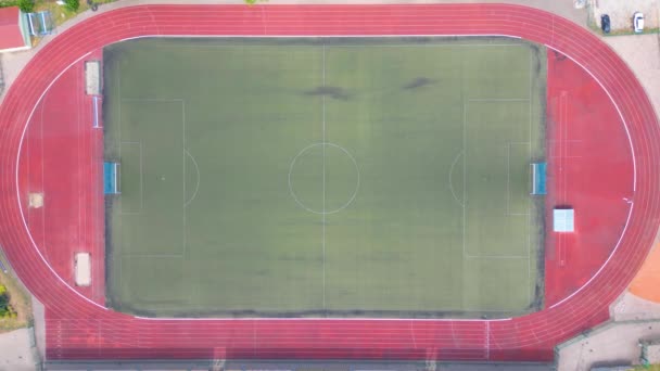 Aerial Establishing Shot Whole Stadium Meczu Mistrzostw Piłki Nożnej Drużyny — Wideo stockowe