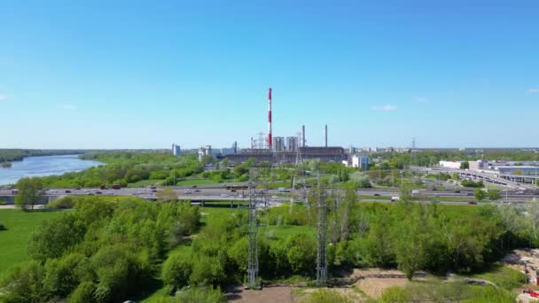 Flygbilder Från Industrikraftverket Östeuropa Anläggning För Elproduktion Från Kol Och — Stockvideo