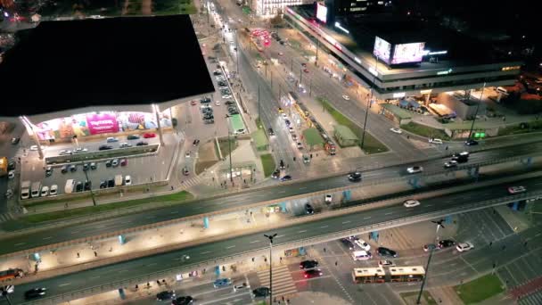 Beautiful Top View Car Traffic Cross Lane Buildings Drone Aerial — Stock Video