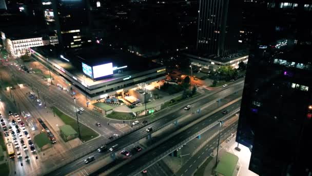 Shora Dolů Noční Městské Silnice Auty Leteckým Výhledem Noční Městská — Stock video