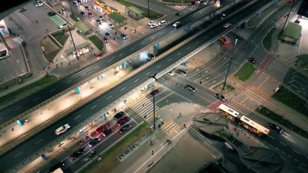 Gece Şehir Yollarının Tepesinde Hava Manzaralı Arabalar Var Geceleri Modern — Stok video