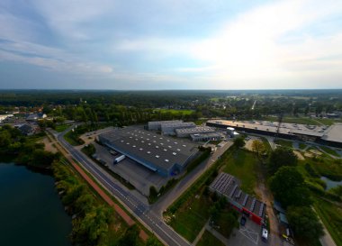 Dağıtım Merkezi hava dron görünümü. Lojistik ve Ulaştırma kavramı