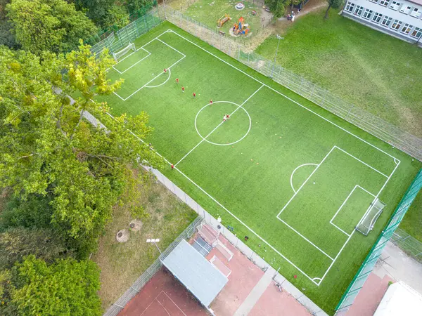 Luftaufnahme Von Oben Nach Unten Vom Fußballplatz Stadion Fußballplatz Fußball — Stockfoto